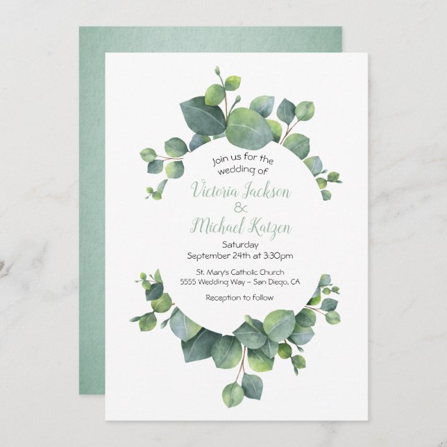 Eucalyptus Wreath Wedding Einladung (Vorne/Hinten)