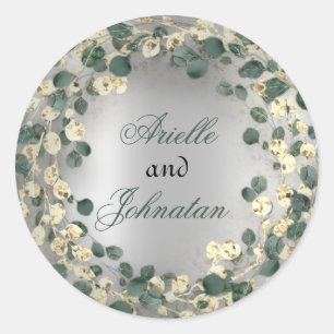 Eucalyptus Wreath Wedding Name Gefallen Grünes Gol Runder Aufkleber