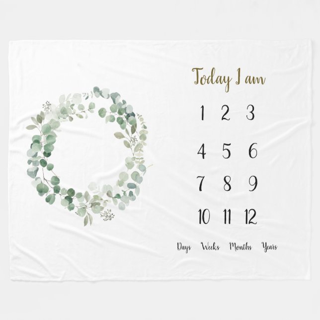 Eucalyptus wreathe Baby 1 Year Meilenstein    Fleecedecke (Vorderseite (Horizontal))