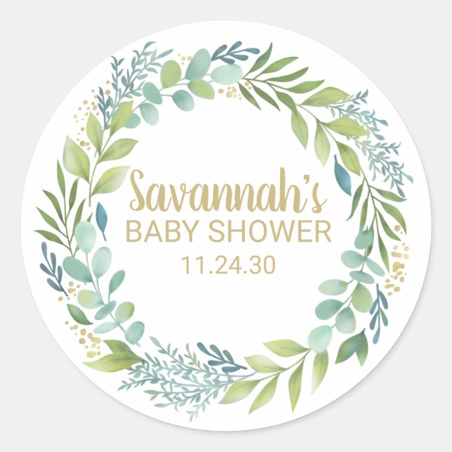Eucalyptys Greenery Baby Shower Sticker (Vorderseite)