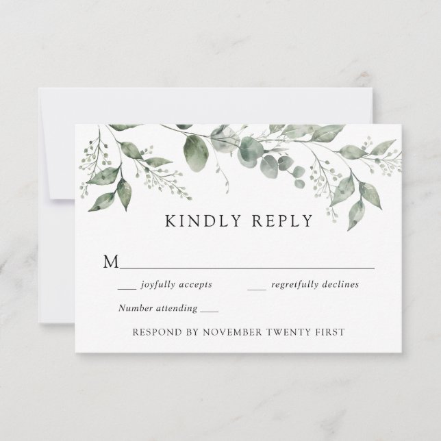 Eucalytpus Greenerity Wedding RSVP Reaktion Einladung (Vorderseite)