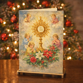 Eucharistic Christmas Nativity with Angels Feiertagskarte