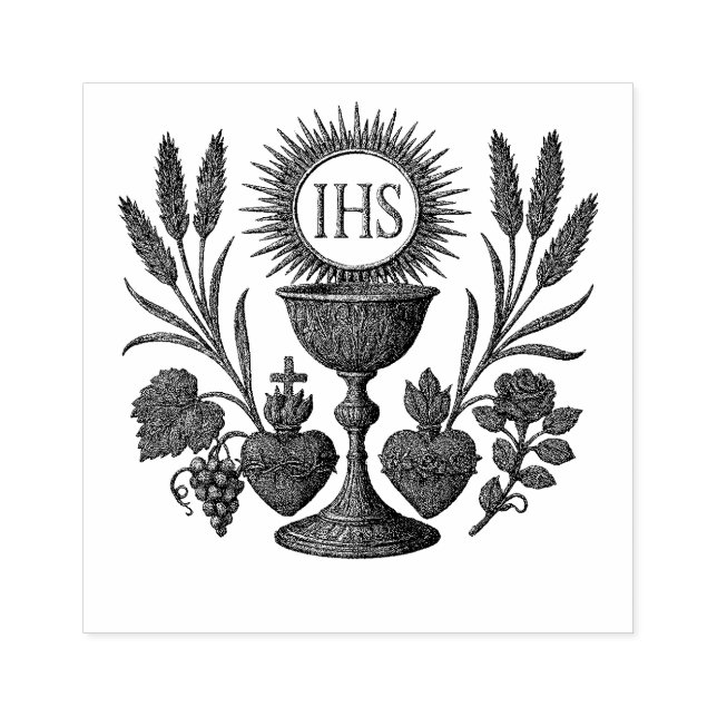 Eucharistisches Chalice und IHS Erste Kommune Gummistempel (Prägung)