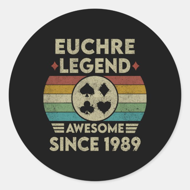 Euchre Legend 33 Phantastisch seit 1989 Euchre Runder Aufkleber (Vorderseite)