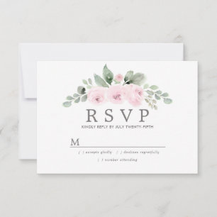 Euclyptus Pink Floral Wedding RSVP Karte