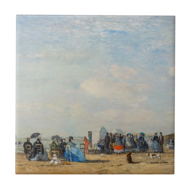 Eugene Boudin - Ansammlung am Strand Fliese (Vorderseite)