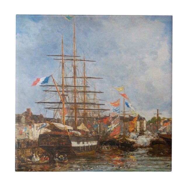 Eugene Boudin - Festival im Hafen von Honfleur Fliese (Vorderseite)