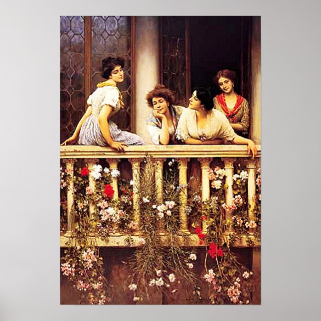 Eugene de Blaas - Balcony Academicism Painting Poster (Vorne)