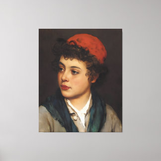 Eugene de Blaas: Junges Mädchen mit roter Baskenmü Leinwanddruck