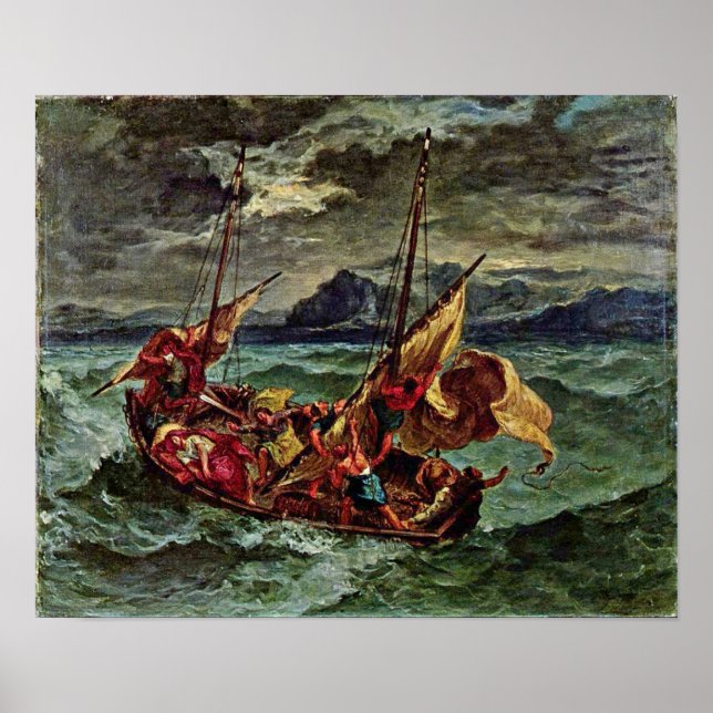 Eugene Delacroix - Christus im Meer von Galiläa Poster (Vorne)