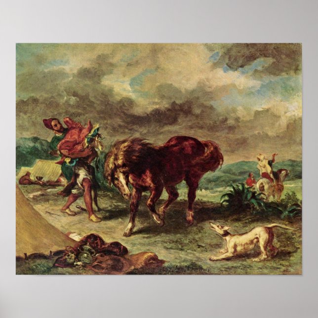 Eugene Delacroix - Der Marokkaner und sein Pferd Poster (Vorne)