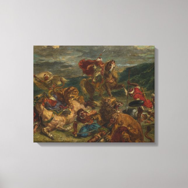 Eugene Delacroix - Lion Hunt Leinwanddruck (Vorderseite)