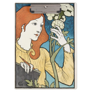 Eugene Grasset Art Nouveau Frau zeichnet Blumen Klemmbrett
