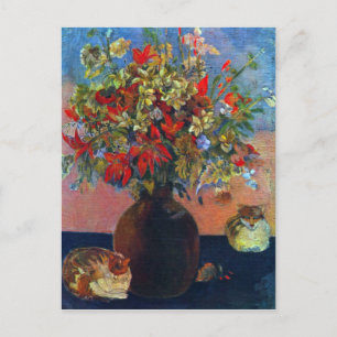 Eugène Henri Paul Gauguin - Blume und Katzen Postkarte