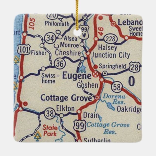 Eugene OR Vintage Karte Keramikornament (Rückseite)