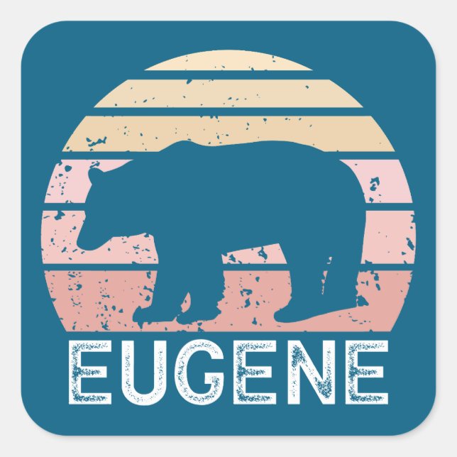 Eugene Oregon Retro Bear Quadratischer Aufkleber (Vorderseite)