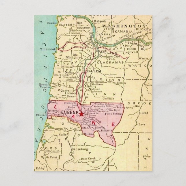 Eugene Oregon Vintag Map Postcard Postkarte (Vorderseite)