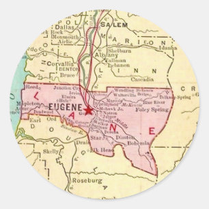 Eugene Oregon Vintage Landkarte Postkarte Runder Aufkleber