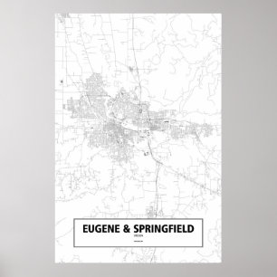 Eugene u. Springfield, Oregon (Schwarzes auf Weiß) Poster