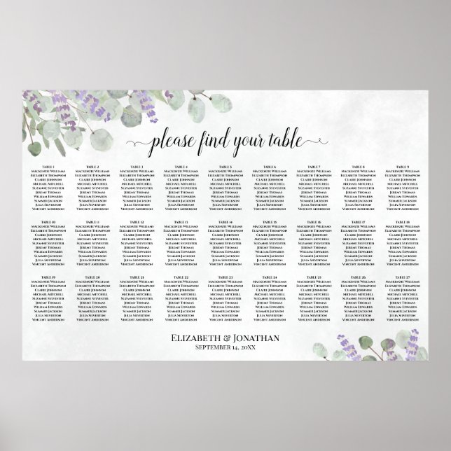 Eukalyptus-27-Tisch-Hochzeitstabelle Poster (Vorne)