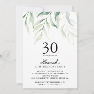 Eukalyptus 30. Geburtstagsfeier Party Einladung