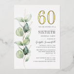 Eukalyptus 60. Geburtstagsgrün Wasserfarbe Gold Folieneinladung<br><div class="desc">Eukalyptus 60. Geburtstag Grün Watercolor Gold Foil Einladung. Das moderne botanische Design besticht durch seine trendige Typografie und Gestaltung. Ideal für andere besondere Anlässe,  einschließlich Überraschungs-Party und Jubiläumsfeiern</div>