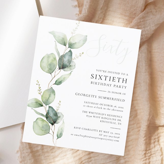 Eukalyptus 60. Geburtstagsparty Einladung (Eucalyptus Budget 60th Birthday Party Invitation)