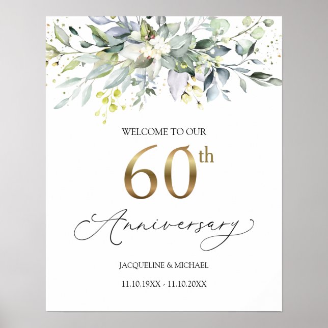 Eukalyptus 60. Hochzeitstag Begrüßungszeichen Poster (Vorne)