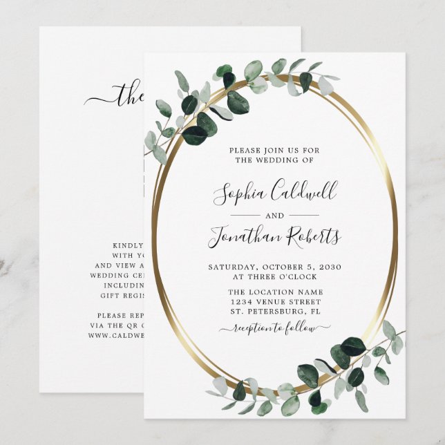 Eukalyptus All in One QR Code UAWG Wedding Einladung (Vorne/Hinten)