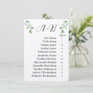 Eukalyptus Alphabetische 12 Gast-Tisch-Chart-Karte Einladung