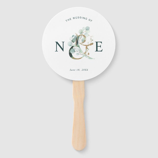 Eukalyptus Ampersand Gold Green Wedding Program Fächer (Vorderseite)