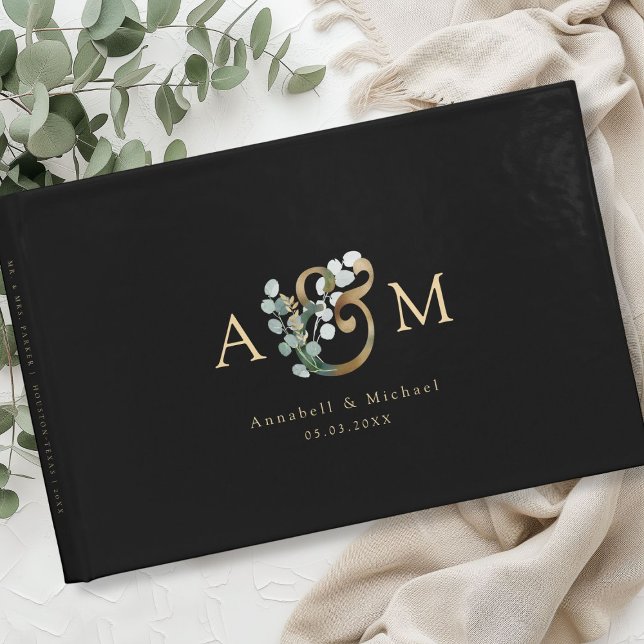 Eukalyptus Ampersand Hochzeit Napkin Gästebuch (Modern, elegant eucalyptus ampersand wedding guest book, personalized)