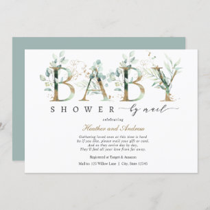 Eukalyptus and Gold Lettering Baby Shooter by Mail Einladung
