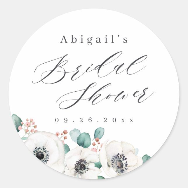 Eukalyptus anemone florales rustikales Brautparty Runder Aufkleber (Vorderseite)