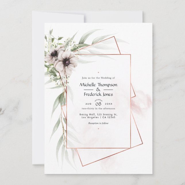 Eukalyptus Anemone Geometric Wedding Einladung (Vorderseite)