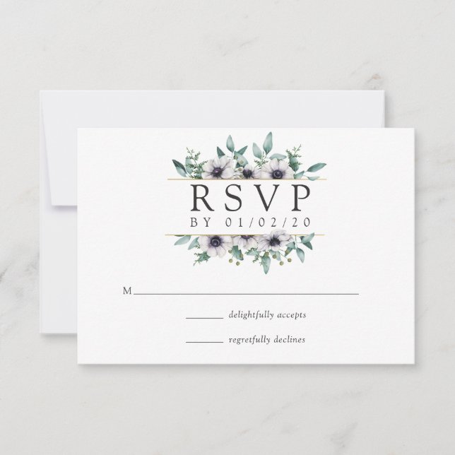 Eukalyptus Anemone Geometric Wedding RSVP Karte (Vorderseite)