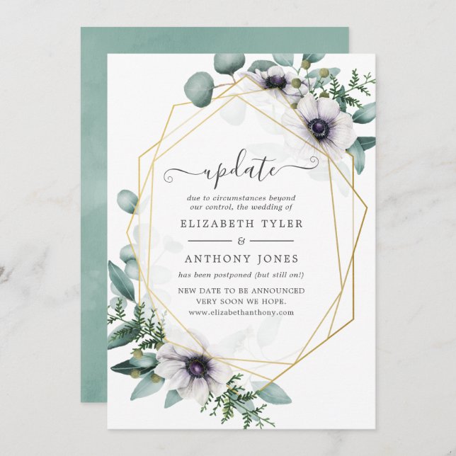 Eukalyptus Anemone Geometric Wedding Update Einladung (Vorne/Hinten)