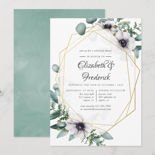 Eukalyptus Anemone Geometrische Probe Abendessen Einladung (Vorne/Hinten)