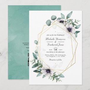 Eukalyptus-Anemone-Geometrischer QR-Code-RSVP-Hoch Einladung