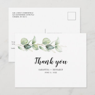 Eukalyptus-Aquarell-Grün-Hochzeit-Dankeschön Postkarte