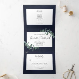 Eukalyptus Aquarellblau in einer Hochzeit Dreifach Gefaltete Einladung