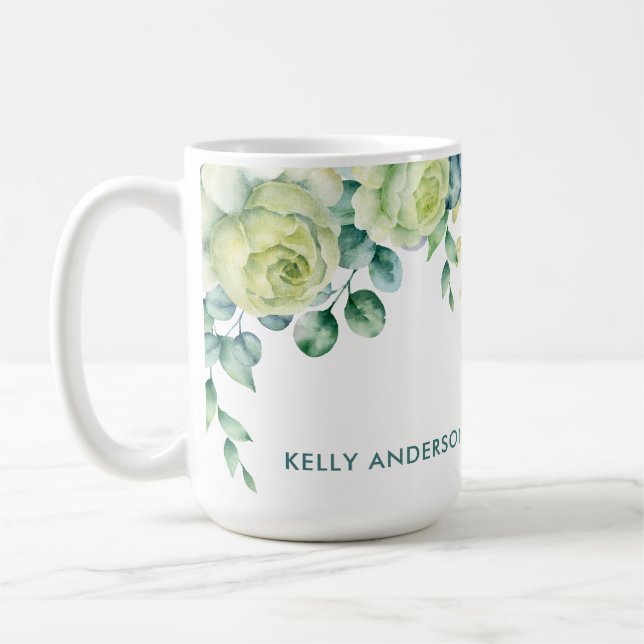 Eukalyptus Aquareller-Blumenrand mit Rose Kaffeetasse (Links)
