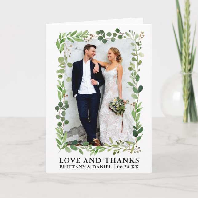 Eukalyptus-Aquarellfarben-Liebe und Dank geklappt Dankeskarte (Vorderseite)