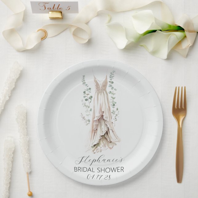 Eukalyptus-Aquarellkleid und Brautparty Pappteller (Hochzeit)