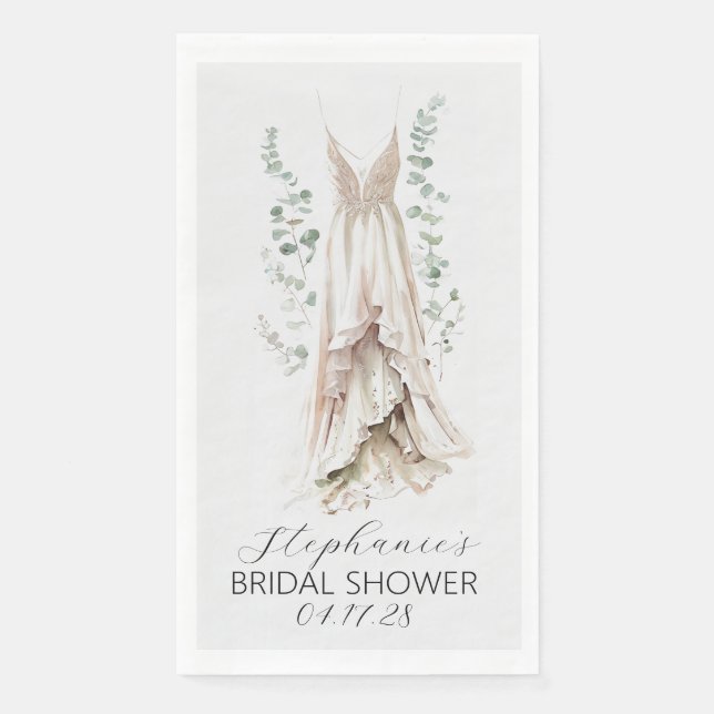 Eukalyptus-Aquarellkleid und Brautparty Serviette (Vorderseite)