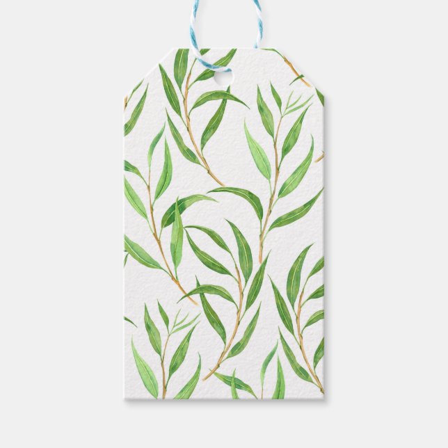 Eukalyptus-Aquarellmuster auf Weiß Geschenkanhänger (Vorderseite)