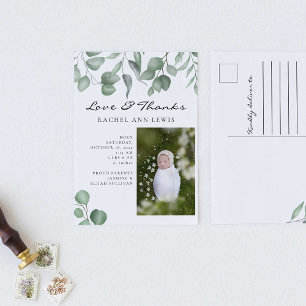 Eukalyptus-Baby-Ankündigungsfoto Liebe & Dank Postkarte