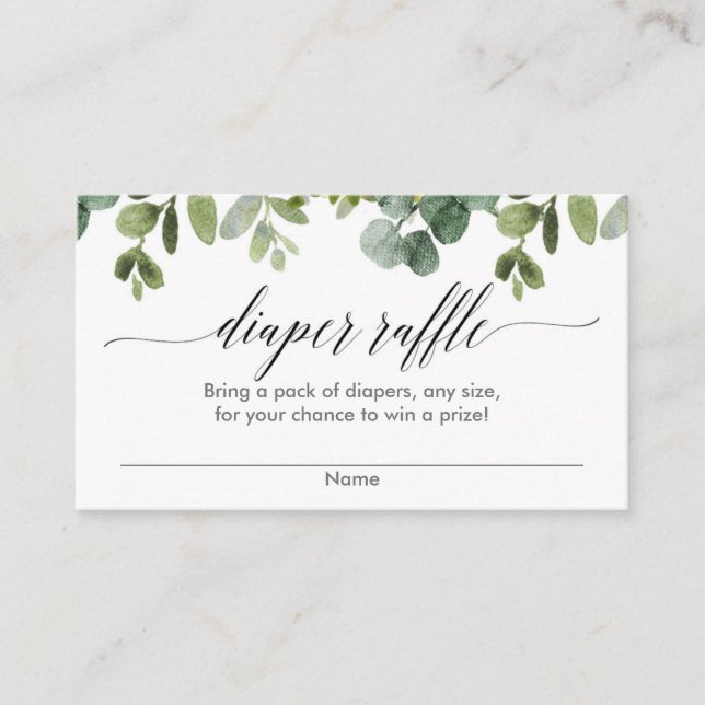 Eukalyptus baby Dusche Windel Gewinnkarten Begleitkarte (Vorderseite)