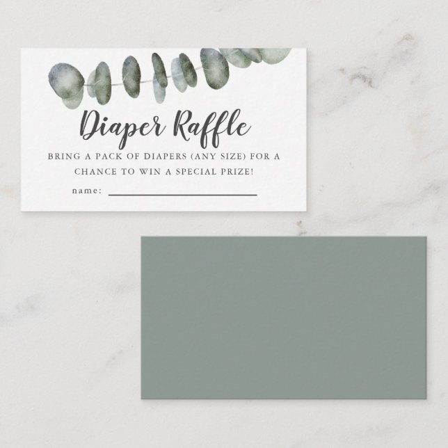 Eukalyptus Baby Showdiaper Raffle Ticket Begleitkarte (Vorne/Hinten)