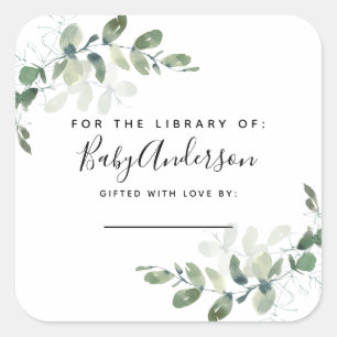 Eukalyptus-Baby- Shower-Exlibris Quadratischer Aufkleber